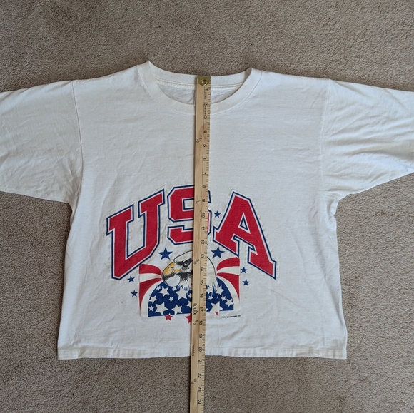 Vintage Single Stitch USA Eagle Cropped T-Shirt L Patriotic 4th July - Picture 8 of 11
